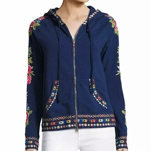Johnny Was navy Embroidered Hoodie -S